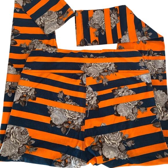 LuLaRoe original one size 2-10 OS leggings orange blue stripe Roses - Picture 1 of 7
